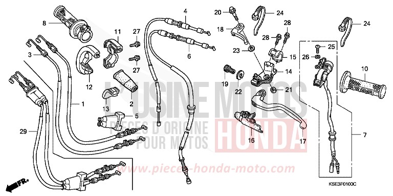 LEVIER DE GUIDON/COMMUTATEUR/CABLE de CRF150R "Grandes Roues" EXTREME RED (R292) 2007